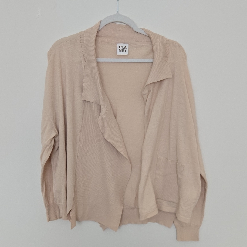 PLANET 100% Cotton Asymetrical Open Cardigan Single Pocket Minumalist | One Size